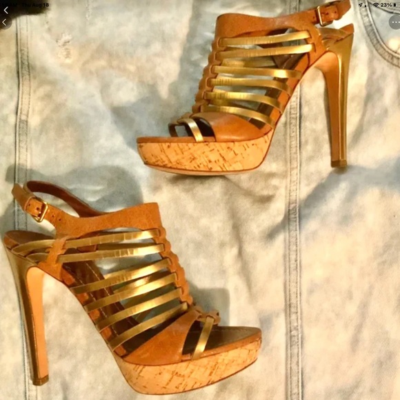 miu miu | Authenticated | Gladiator | Cork Platforms in Gold, Tan & Caramel - Picture 2 of 16